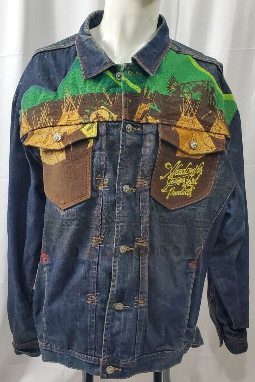 Akademiks Denim Jacket XL Southwestern Cowboy Indian Native America Jean Jacket